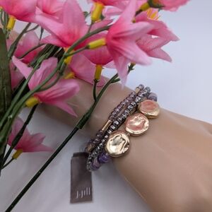 J. Jill Gold and Purple Stretch Bracelet Trio NWT